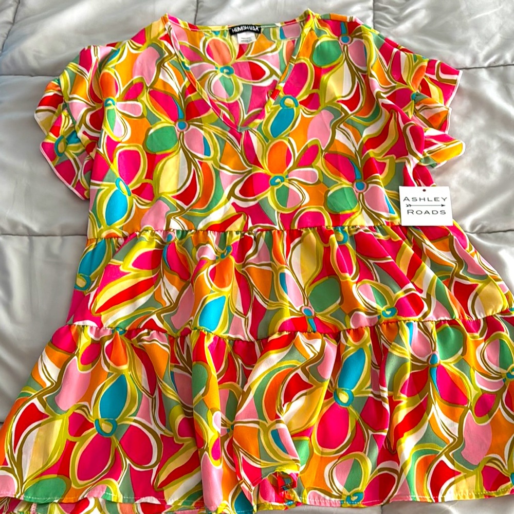 HEIMISH USA Pink and Orange Blouse with Bold Floral Print